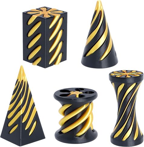 5 Packs Impossible Cone Fidget Toy, 3D Printed Spiral Cone Fidget Toy for Anxiety Relaxing, Impossible Pyramid Passthrough Birthday Party Gift for Adults & Kids Desk Decor(Black Gold) in Kuwait