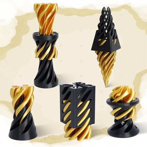 5 Packs Impossible Cone Fidget Toy, 3D Printed Spiral Cone Fidget Toy for Anxiety Relaxing, Impossible Pyramid Passthrough Birthday Party Gift for Adults & Kids Desk Decor(Black Gold) in Kuwait