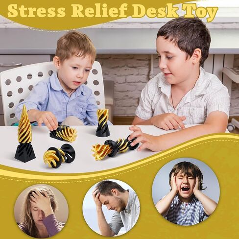5 Packs Impossible Cone Fidget Toy, 3D Printed Spiral Cone Fidget Toy for Anxiety Relaxing, Impossible Pyramid Passthrough Birthday Party Gift for Adults & Kids Desk Decor(Black Gold) in Kuwait
