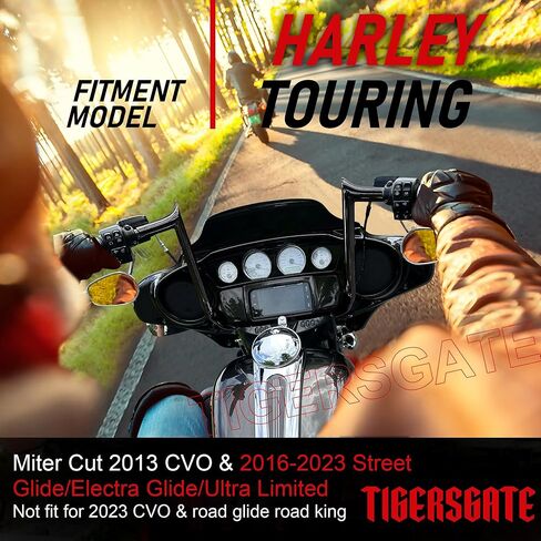 Black PRE-WIRED 12" Meathook Monkey Bar 1 1/4" Ape Hangers Handlebars for Harley Miter Cut 2014-2022 Street Glide/Electra Glide/Ultra Limited in Kuwait