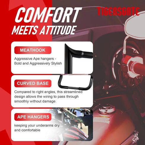 Black PRE-WIRED 12" Meathook Monkey Bar 1 1/4" Ape Hangers Handlebars for Harley Miter Cut 2014-2022 Street Glide/Electra Glide/Ultra Limited in Kuwait