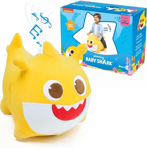 JITTERYGIT Baby Shark Official Bouncy Hopper Plush Musical Singing Toy - Inflatable Animal Ride On for Indoor & Outdoor - Birthday Gift for Kids & Toddlers (Boys & Girls) Ages 18+ Months (Yellow) in Kuwait