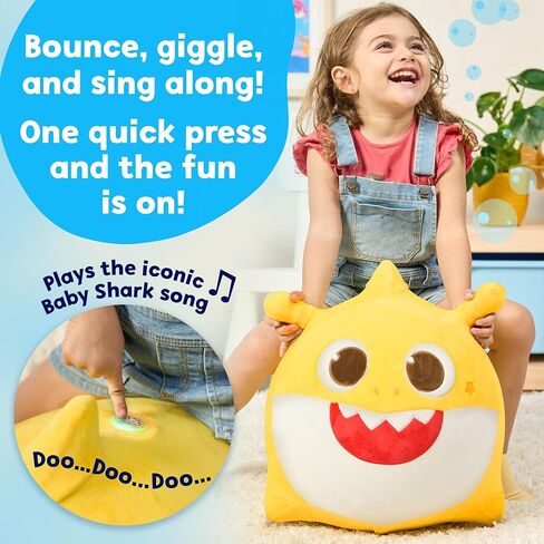 JITTERYGIT Baby Shark Official Bouncy Hopper Plush Musical Singing Toy - Inflatable Animal Ride On for Indoor & Outdoor - Birthday Gift for Kids & Toddlers (Boys & Girls) Ages 18+ Months (Yellow) in Kuwait