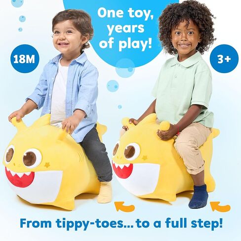 JITTERYGIT Baby Shark Official Bouncy Hopper Plush Musical Singing Toy - Inflatable Animal Ride On for Indoor & Outdoor - Birthday Gift for Kids & Toddlers (Boys & Girls) Ages 18+ Months (Yellow) in Kuwait