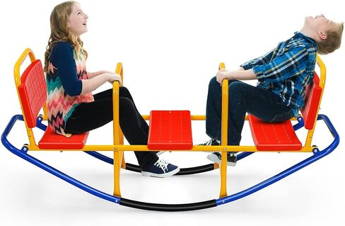 HONEY JOY Kids Seesaw Teeter Totter, 3-Person Heavy Duty Metal Playground Equipment for Backyard, Indoor Outdoor Rocking Fun for Toddlers Boys Girls Age 3-8, Teeter Totter for Kids Outdoor(Red) in Saudi Arabia