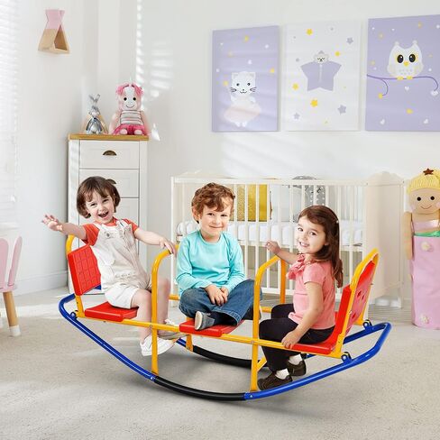 HONEY JOY Kids Seesaw Teeter Totter, 3-Person Heavy Duty Metal Playground Equipment for Backyard, Indoor Outdoor Rocking Fun for Toddlers Boys Girls Age 3-8, Teeter Totter for Kids Outdoor(Red) in Saudi Arabia
