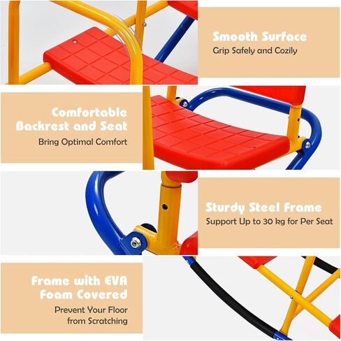 HONEY JOY Kids Seesaw Teeter Totter, 3-Person Heavy Duty Metal Playground Equipment for Backyard, Indoor Outdoor Rocking Fun for Toddlers Boys Girls Age 3-8, Teeter Totter for Kids Outdoor(Red) in Saudi Arabia