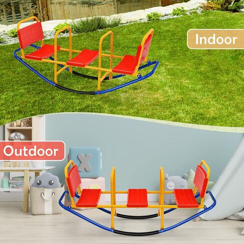 HONEY JOY Kids Seesaw Teeter Totter, 3-Person Heavy Duty Metal Playground Equipment for Backyard, Indoor Outdoor Rocking Fun for Toddlers Boys Girls Age 3-8, Teeter Totter for Kids Outdoor(Red) in Saudi Arabia