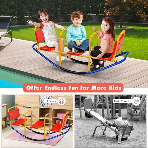 HONEY JOY Kids Seesaw Teeter Totter, 3-Person Heavy Duty Metal Playground Equipment for Backyard, Indoor Outdoor Rocking Fun for Toddlers Boys Girls Age 3-8, Teeter Totter for Kids Outdoor(Red) in Saudi Arabia