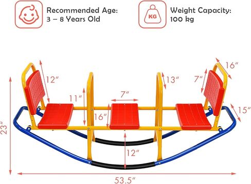 HONEY JOY Kids Seesaw Teeter Totter, 3-Person Heavy Duty Metal Playground Equipment for Backyard, Indoor Outdoor Rocking Fun for Toddlers Boys Girls Age 3-8, Teeter Totter for Kids Outdoor(Red) in Saudi Arabia