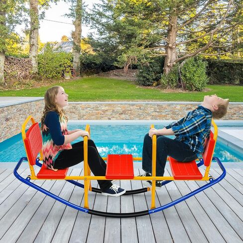 HONEY JOY Kids Seesaw Teeter Totter, 3-Person Heavy Duty Metal Playground Equipment for Backyard, Indoor Outdoor Rocking Fun for Toddlers Boys Girls Age 3-8, Teeter Totter for Kids Outdoor(Red) in Saudi Arabia