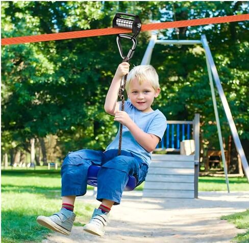 Zip Line Slackline Kit للأطفال والبالغين-بطولة Ninja 65 قدمًا مع مجموعة التدريب على البكرة ، وحمليات الأشجار ، و 2 في 1 في الفناء الخلفي في الهواء الطلق. in Kuwait