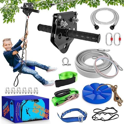 X XBEN Zip line Kit for Kids and Adults Outdoor: Up to 500Lbs - 80FT Quick Tighten Zipline for Backyard with Removable Trolley Swing Seat Spring Brake Ratchet Strap in Saudi Arabia