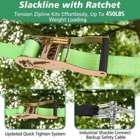 X XBEN Zip line Kit for Kids and Adults Outdoor: Up to 500Lbs - 80FT Quick Tighten Zipline for Backyard with Removable Trolley Swing Seat Spring Brake Ratchet Strap in Saudi Arabia