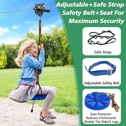 X XBEN Zip line Kit for Kids and Adults Outdoor: Up to 500Lbs - 80FT Quick Tighten Zipline for Backyard with Removable Trolley Swing Seat Spring Brake Ratchet Strap in Saudi Arabia