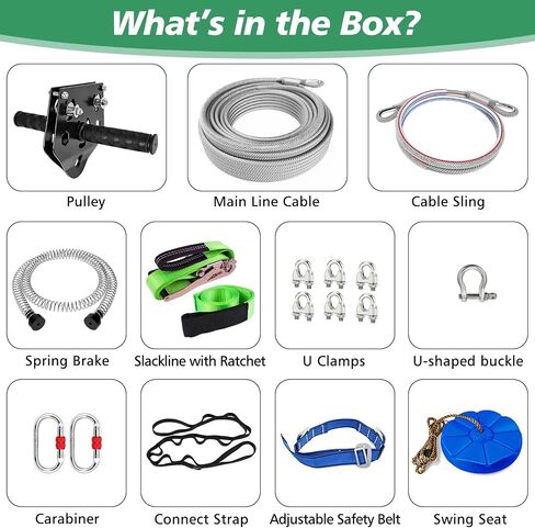 X XBEN Zip line Kit for Kids and Adults Outdoor: Up to 500Lbs - 80FT Quick Tighten Zipline for Backyard with Removable Trolley Swing Seat Spring Brake Ratchet Strap in Saudi Arabia