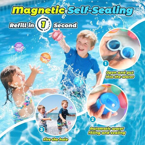 【16 Pack】Upgade Reusable Water Balloons, Pool Beach Water Toys for Boys and Girls, Outdoor Summer Toys for Kids, Magnetic Water Ball for Outdoor Activities (Multicolor, 16PCS) in Saudi Arabia