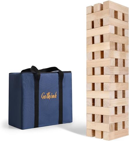 GOTHINK Giant Tumble Tower Game, Large Tumbling Tower Stacking to Over 3.2 FT 60pcs Wooden Jumbo Blocks for Outside Yard Games w/Carry Case Timber Stacking Game Night Toy Gift for Kids Adults Family in Saudi Arabia