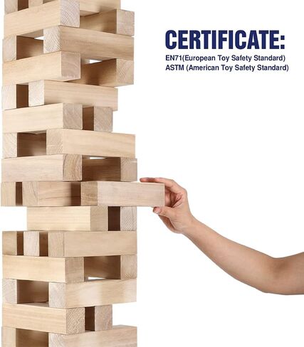 GOTHINK Giant Tumble Tower Game, Large Tumbling Tower Stacking to Over 3.2 FT 60pcs Wooden Jumbo Blocks for Outside Yard Games w/Carry Case Timber Stacking Game Night Toy Gift for Kids Adults Family in Saudi Arabia