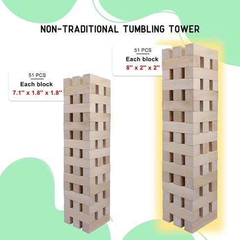GOTHINK Giant Tumble Tower Game, Large Tumbling Tower Stacking to Over 3.2 FT 60pcs Wooden Jumbo Blocks for Outside Yard Games w/Carry Case Timber Stacking Game Night Toy Gift for Kids Adults Family in Saudi Arabia