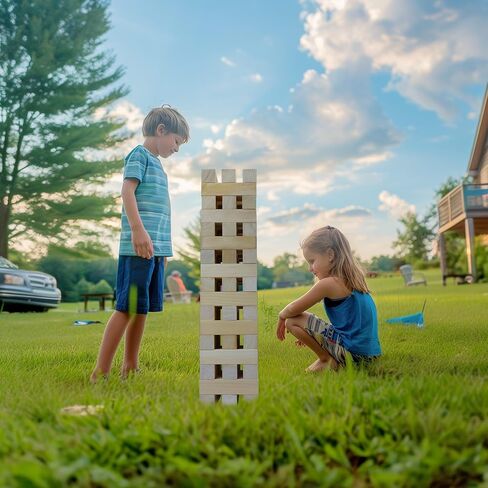 GOTHINK Giant Tumble Tower Game, Large Tumbling Tower Stacking to Over 3.2 FT 60pcs Wooden Jumbo Blocks for Outside Yard Games w/Carry Case Timber Stacking Game Night Toy Gift for Kids Adults Family in Saudi Arabia