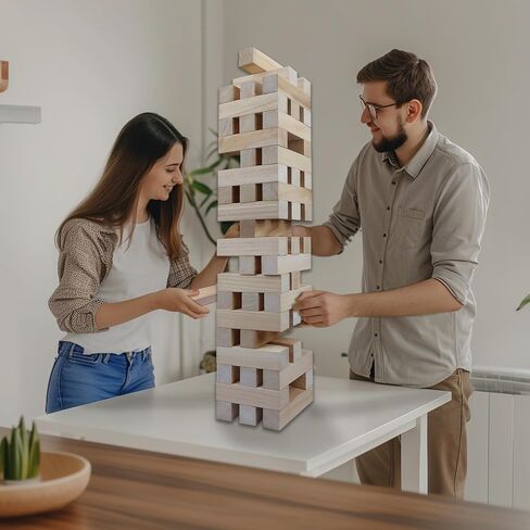 GOTHINK Giant Tumble Tower Game, Large Tumbling Tower Stacking to Over 3.2 FT 60pcs Wooden Jumbo Blocks for Outside Yard Games w/Carry Case Timber Stacking Game Night Toy Gift for Kids Adults Family in Saudi Arabia