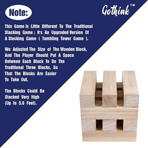 GOTHINK Giant Tumble Tower Game, Large Tumbling Tower Stacking to Over 3.2 FT 60pcs Wooden Jumbo Blocks for Outside Yard Games w/Carry Case Timber Stacking Game Night Toy Gift for Kids Adults Family in Saudi Arabia