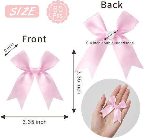 DAB PINK PINK GOFT DOW - 3.3 "، أقواس الشريط الساتين لالتفاف الهدايا ، 60 ٪ أقواس كبيرة الحجم لأكياس العلاج ، ديكورات حفل زفاف عيد ميلاد عيد ميلاد ، فالنتين ، حقائب الهدايا ، الحرف اليدوية DIY in Kuwait