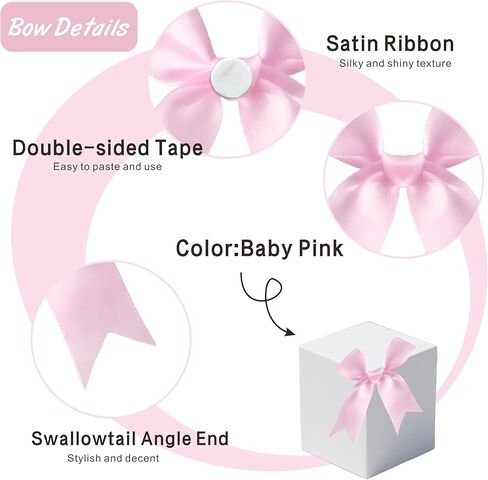 DAB PINK PINK GOFT DOW - 3.3 "، أقواس الشريط الساتين لالتفاف الهدايا ، 60 ٪ أقواس كبيرة الحجم لأكياس العلاج ، ديكورات حفل زفاف عيد ميلاد عيد ميلاد ، فالنتين ، حقائب الهدايا ، الحرف اليدوية DIY in Kuwait