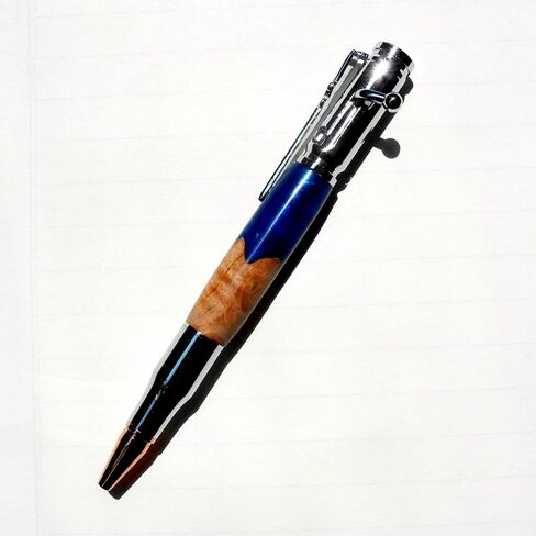 Handmade Bolt Action Pen Set Bullet Pen Ballpoint Pen Using Precious Woods,Stabilized Woods, and Resin Crafts with Rifle Clip Extra Gift Box (Chrome-Birch Burl Wood & Blue Ocean Resin Composite) in Saudi Arabia