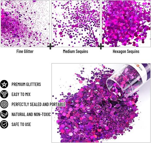 HTVRONT Holographic Chunky Glitter for Crafts - 15 Colors Holographic Glitter for Resin, Each 10g Craft Glitter for Nails, Face, Tumblers, Body, Hair, Painting, Epoxy, Art in Saudi Arabia