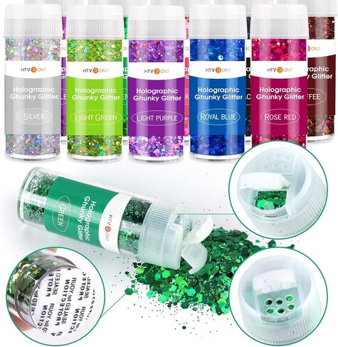 HTVRONT Holographic Chunky Glitter for Crafts - 15 Colors Holographic Glitter for Resin, Each 10g Craft Glitter for Nails, Face, Tumblers, Body, Hair, Painting, Epoxy, Art in Saudi Arabia