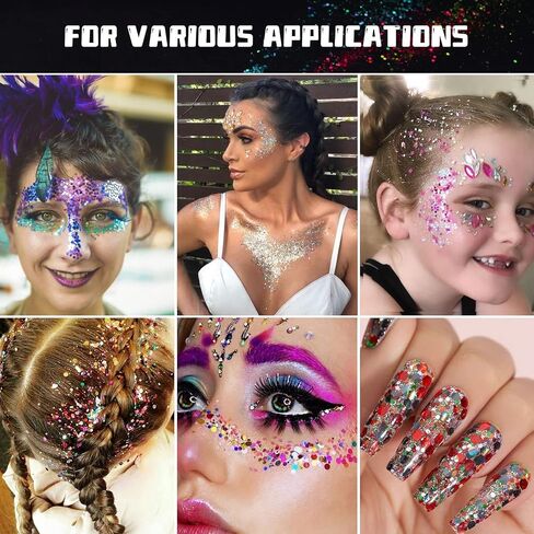 HTVRONT Holographic Chunky Glitter for Crafts - 15 Colors Holographic Glitter for Resin, Each 10g Craft Glitter for Nails, Face, Tumblers, Body, Hair, Painting, Epoxy, Art in Saudi Arabia