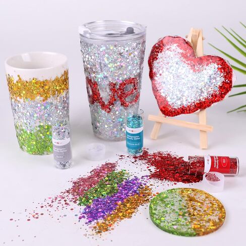HTVRONT Holographic Chunky Glitter for Crafts - 15 Colors Holographic Glitter for Resin, Each 10g Craft Glitter for Nails, Face, Tumblers, Body, Hair, Painting, Epoxy, Art in Saudi Arabia