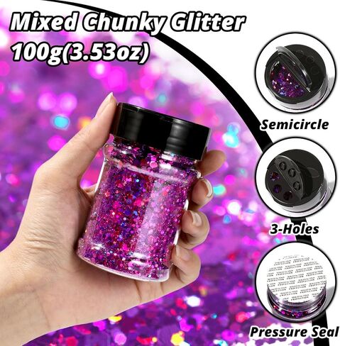 HTVRONT Holographic Chunky Glitter for Crafts - 15 Colors Holographic Glitter for Resin, Each 10g Craft Glitter for Nails, Face, Tumblers, Body, Hair, Painting, Epoxy, Art in Saudi Arabia