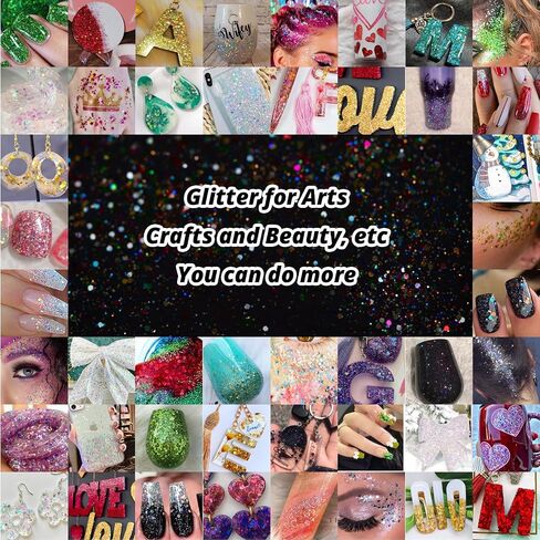 HTVRONT Holographic Chunky Glitter for Crafts - 15 Colors Holographic Glitter for Resin, Each 10g Craft Glitter for Nails, Face, Tumblers, Body, Hair, Painting, Epoxy, Art in Saudi Arabia
