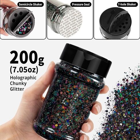 Htvront Holographic chunky glitter للحرف اليدوية - 15 ألوانًا من اللمعان المجسم للراتنج ، كل بريق حرفي 10 جرام للأظافر ، الوجه ، البهلوانات ، الجسم ، الشعر ، الطلاء ، الايبوكسي ، الفن in Kuwait