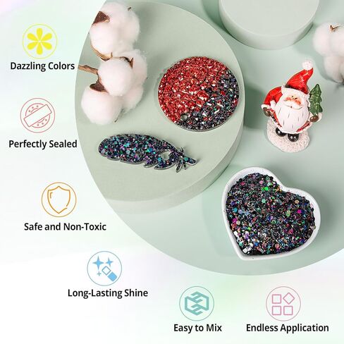 Htvront Holographic chunky glitter للحرف اليدوية - 15 ألوانًا من اللمعان المجسم للراتنج ، كل بريق حرفي 10 جرام للأظافر ، الوجه ، البهلوانات ، الجسم ، الشعر ، الطلاء ، الايبوكسي ، الفن in Kuwait