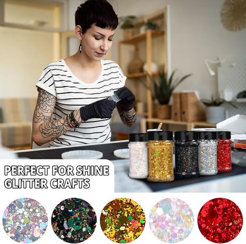 Htvront Holographic chunky glitter للحرف اليدوية - 15 ألوانًا من اللمعان المجسم للراتنج ، كل بريق حرفي 10 جرام للأظافر ، الوجه ، البهلوانات ، الجسم ، الشعر ، الطلاء ، الايبوكسي ، الفن in Kuwait