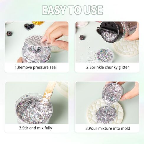 Htvront Holographic chunky glitter للحرف اليدوية - 15 ألوانًا من اللمعان المجسم للراتنج ، كل بريق حرفي 10 جرام للأظافر ، الوجه ، البهلوانات ، الجسم ، الشعر ، الطلاء ، الايبوكسي ، الفن in Kuwait