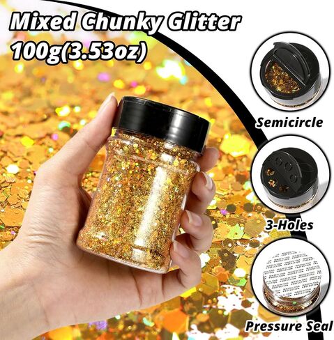 HTVRONT Holographic Chunky Glitter for Crafts - 15 Colors, Each 10g in Saudi Arabia