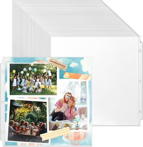 Vmiapxo 100 Pack 12" x 12" Scrapbook Page Protectors, Craft Paper Protective Sleeves Photo Vinyl Storage Pockets Organizer Scrapbook Binder Album Supplies for 3 Ring D-Ring Binder in Kuwait