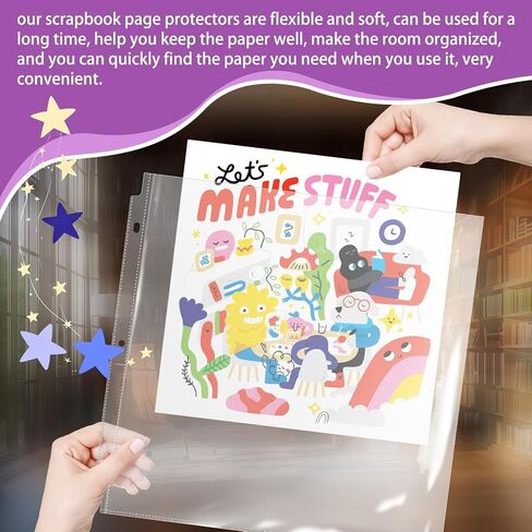 Vmiapxo 100 Pack 12" x 12" Scrapbook Page Protectors, Craft Paper Protective Sleeves Photo Vinyl Storage Pockets Organizer Scrapbook Binder Album Supplies for 3 Ring D-Ring Binder in Kuwait