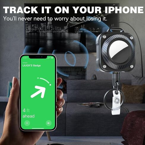 حامل شارة LIUGX مع سلسلة مفاتيح قابلة للسحب من Airtag، مشبك حزام، حامل/حقيبة هوائية شديدة التحمل، حامل بطاقة الهوية (يحمل 4 بطاقات)، بكرة شارة بحبل سلكي 31.5 بوصة، 10.000+ ارتداد، 8oz in Saudi Arabia