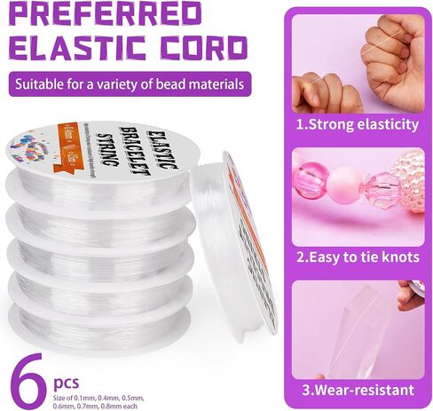 6 Sizes Stretchy Bracelet String Elastic String for Bracelet Making Easy to Knot with Jewelry Making Supplies Beading Needles and Container for Storage in Saudi Arabia