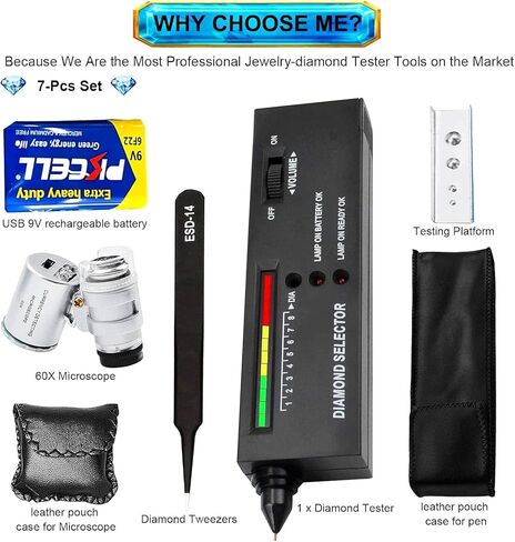 Professional Diamond Tester Pen, High Accuracy Jewelry Diamond Tester, Electronic Diamond Gem Tester and Tester Pen 60X Magnifying Glasses Tool Kit for Novice Expert (Diamond Tester Pen) in Kuwait
