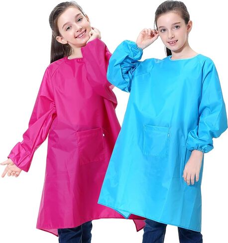 Miniq Kids Art Smock ، Painting Painting Apron Apron Smoocks مع جيب الأكمام الطويلة لمدة 8-14 عامًا in Kuwait
