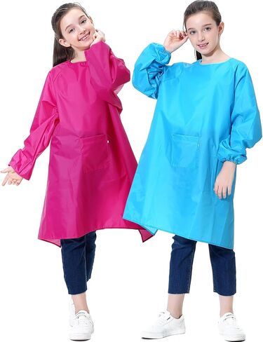 Miniq Kids Art Smock ، Painting Painting Apron Apron Smoocks مع جيب الأكمام الطويلة لمدة 8-14 عامًا in Kuwait