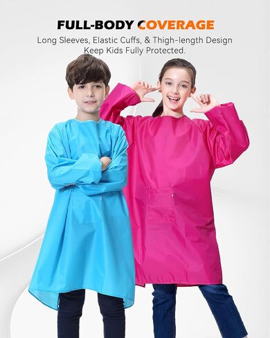 Miniq Kids Art Smock ، Painting Painting Apron Apron Smoocks مع جيب الأكمام الطويلة لمدة 8-14 عامًا in Kuwait