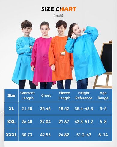 Miniq Kids Art Smock ، Painting Painting Apron Apron Smoocks مع جيب الأكمام الطويلة لمدة 8-14 عامًا in Kuwait